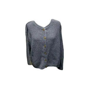 Eddie Bauer Womens Cardigan Sweater Blue Waffle Kn